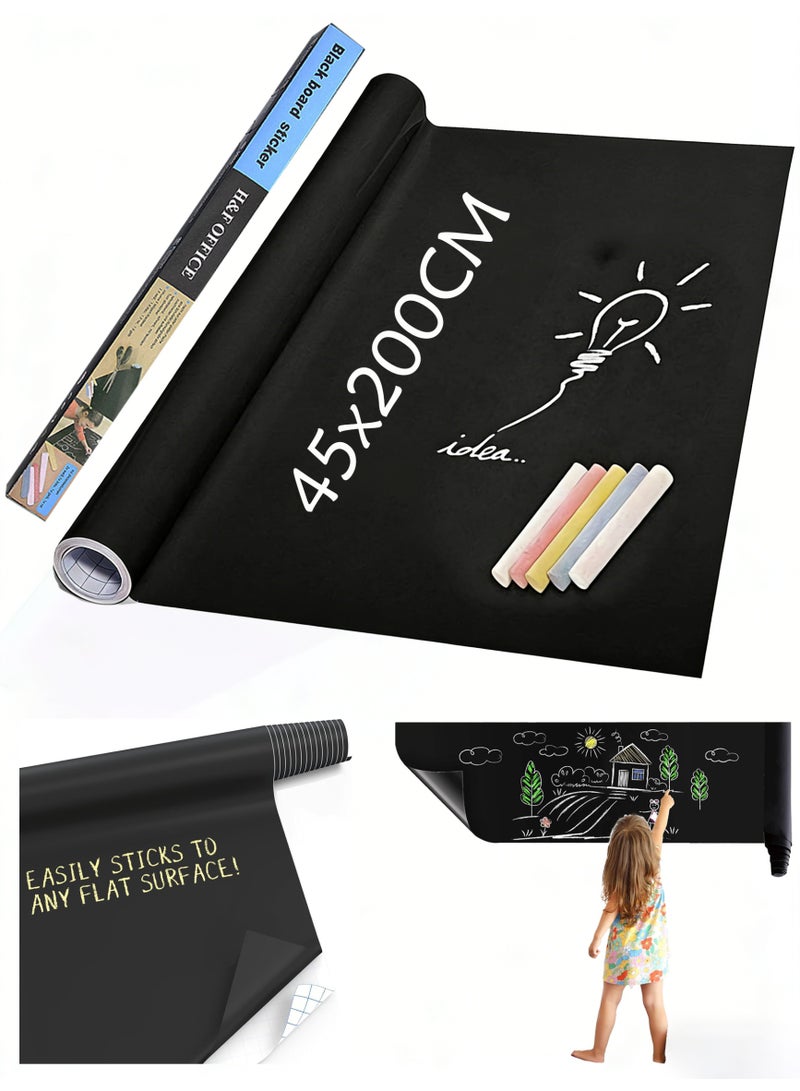 Large Chalkboard Contact Paper Roll - 17.7" x 78" (6.5 Feet) - 5 Chalks Included - Chalk Board Paint Alternative Wallpaper - Adhesive Blackboard Wall Decal Vinyl - Black Chalkboard Stickers - Image 1